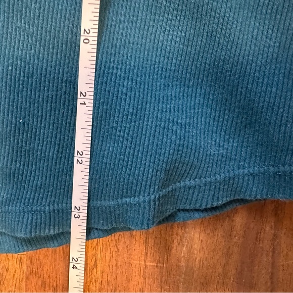 Chico’s Teal Rib Knit Woven 3/4 Puff Sleeve Top, size 2 (Large) - Picture 9 of 9